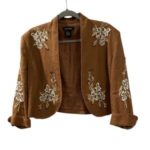 Central Park Women’s Brown Embroidered/Embellished Linen Jacket Size 14